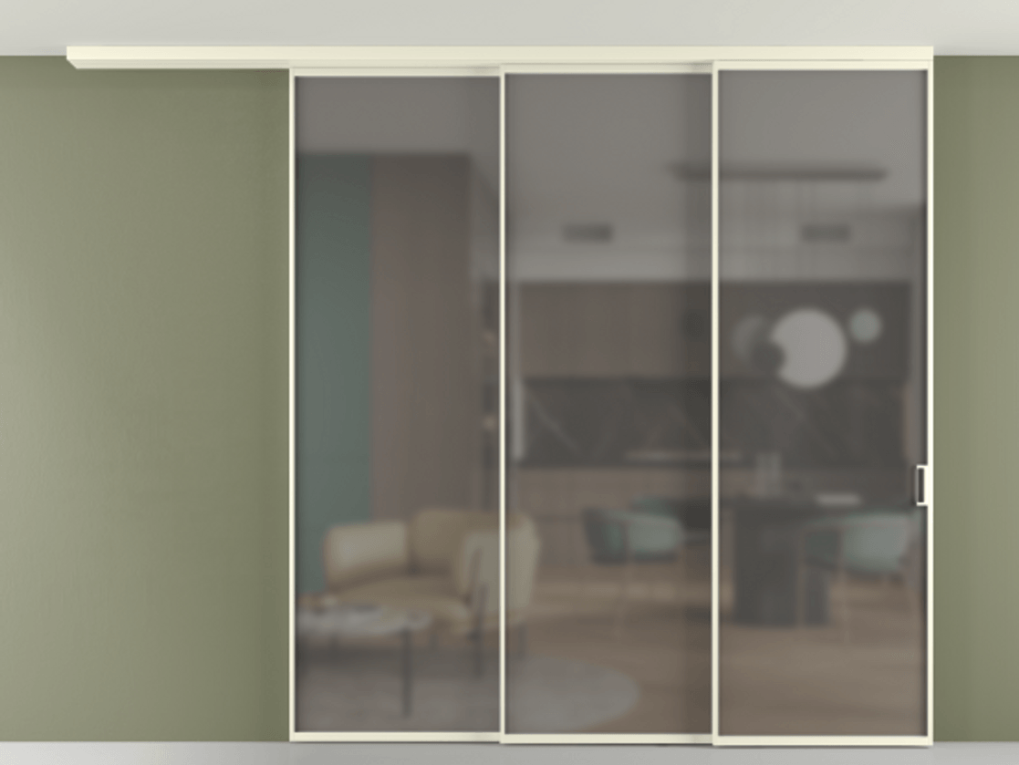 Перегородка Формато вдоль стены на потолок 3 створки с синхронным механизмом АЛПР 040.01 Алюминий молочно-белый Сатинированное серое стекло, триплекс. Цена 382108 ₽ 1. Полотно 2 шт. (800/2100 мм)
2. Комплект установки раздвижной системы
3. Базовый комплект фурнитуры
4.Ручка Рондо. Фабрика дверей Волховец 8 (800) 551 43 19 Перегородка Формато вдоль стены на потолок 3 створки с синхронным механизмом АЛПР 040.01 Алюминий молочно-белый Сатинированное серое стекло, триплекс Цена 382108 ₽ | Volhovec