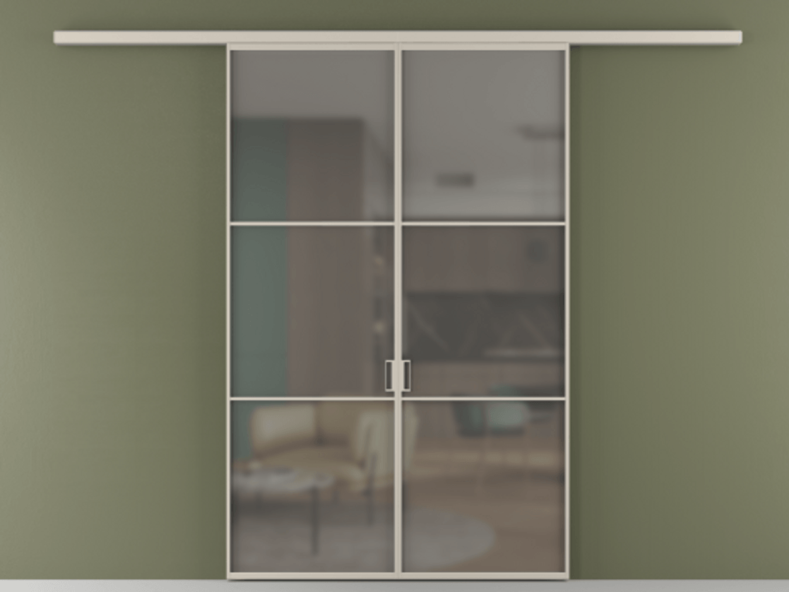 Перегородка Формато вдоль стены 2 створки АЛПР 040.03 Алюминий светло-бежевый Сатинированное серое стекло, триплекс Цена 195450 ₽ | Volhovec