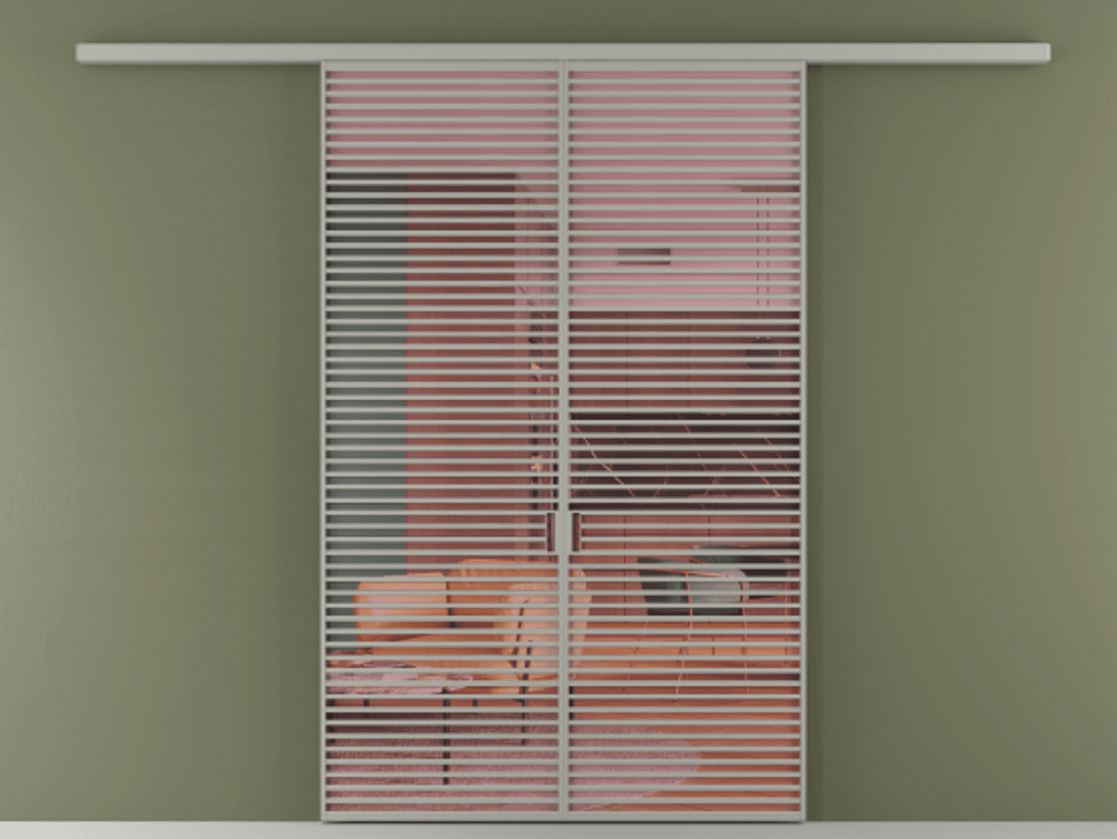 Перегородка Формато вдоль стены 2 створки АЛПР 040.07 Алюминий нейтральный серый Прозрачное розовое стекло, триплекс Цена 342450 ₽ | Volhovec