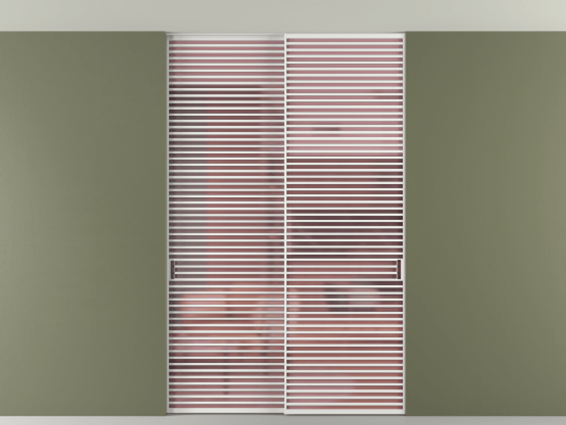 Перегородка Formato внутри проёма скрытое крепление в потолок 2 створки АЛПР 040.07 Алюминий белоснежный Сатинированное розовое стекло, триплекс Цена 409915 ₽ | Volhovec