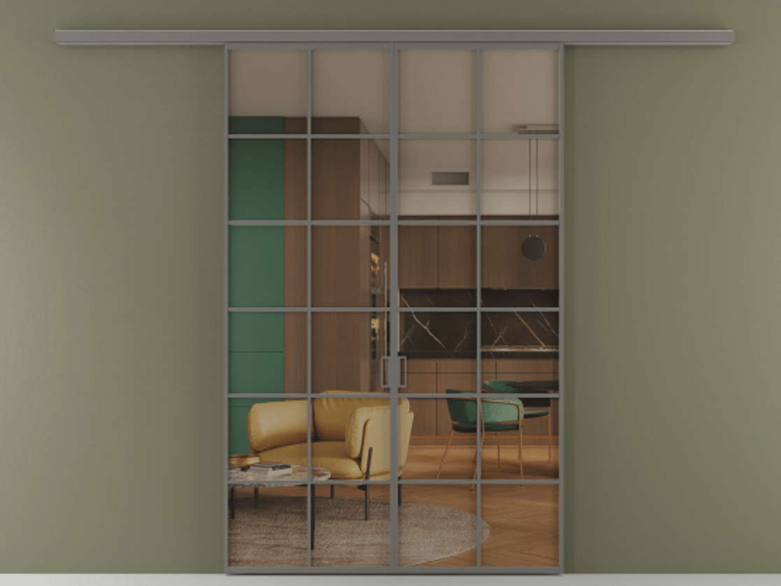 Перегородка Формато вдоль стены 2 створки АЛПР 040.05 Алюминий классический серый Прозрачное бронзовое стекло, триплекс Цена 207150 ₽ | Volhovec