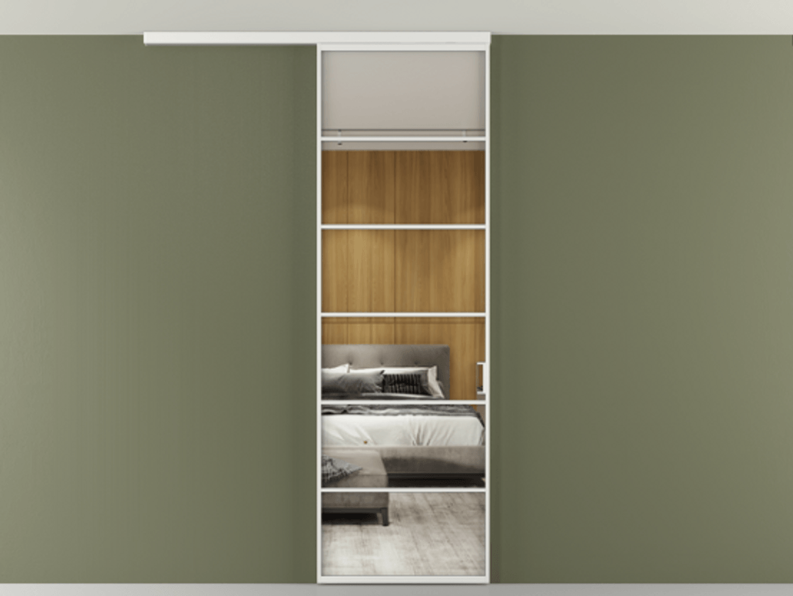 Перегородка Формато вдоль стены на потолок 1 створка АЛПР 040.04 Алюминий белоснежный Двустороннее зеркало, триплекс , триплекс 6 мм Цена 107852 ₽ | Volhovec