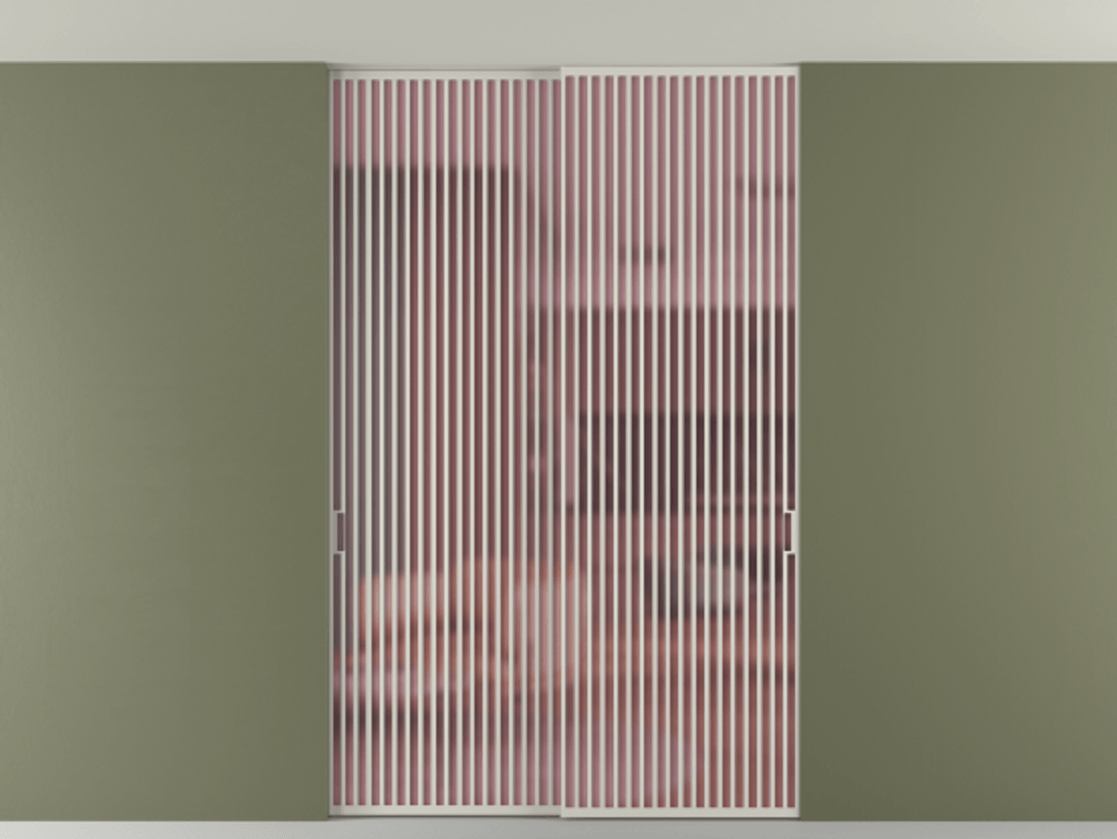 Перегородка Formato внутри проёма скрытое крепление в потолок 2 створки АЛПР 040.06 Алюминий тёплый серый Сатинированное розовое стекло, триплекс Цена 409915 ₽ | Volhovec