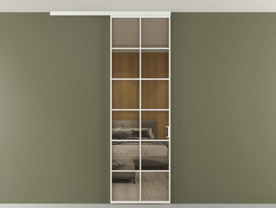 Перегородка Формато вдоль стены на потолок 1 створка АЛПР 040.05 Алюминий светло-серый Рефлективное бронзовое стекло "Стопсол", калёное Цена 134090 ₽ | Volhovec