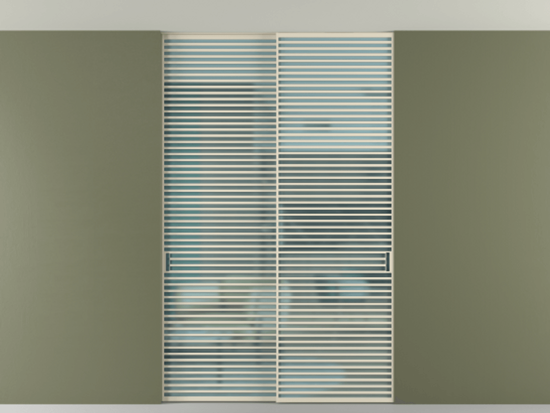 Перегородка Формато внутри проёма скрытое крепление в потолок 2 створки АЛПР 040.07 Алюминий бежево-серый Сатинированное голубое стекло, триплекс Цена 409915 ₽ | Volhovec