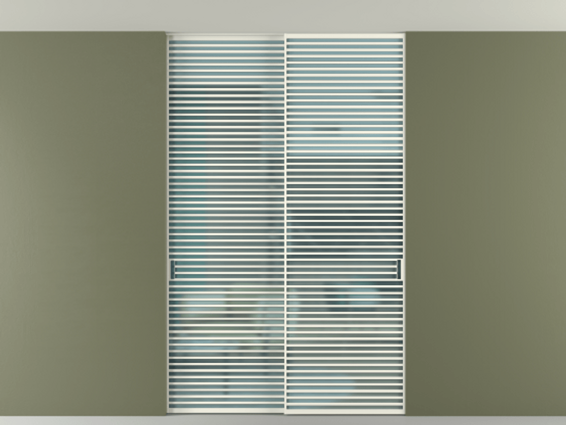 Перегородка Formato внутри проёма скрытое крепление в потолок 2 створки АЛПР 040.07 Алюминий жемчужный Сатинированное голубое стекло, триплекс Цена 409915 ₽ | Volhovec