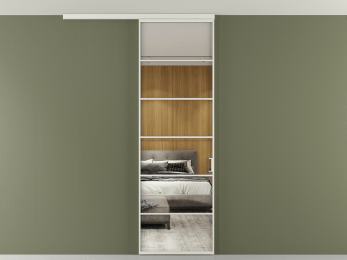 Перегородка Формато вдоль стены на потолок 1 створка АЛПР 040.04 Алюминий серый Двустороннее зеркало, триплекс , триплекс 6 мм Цена 103293 ₽ | Volhovec