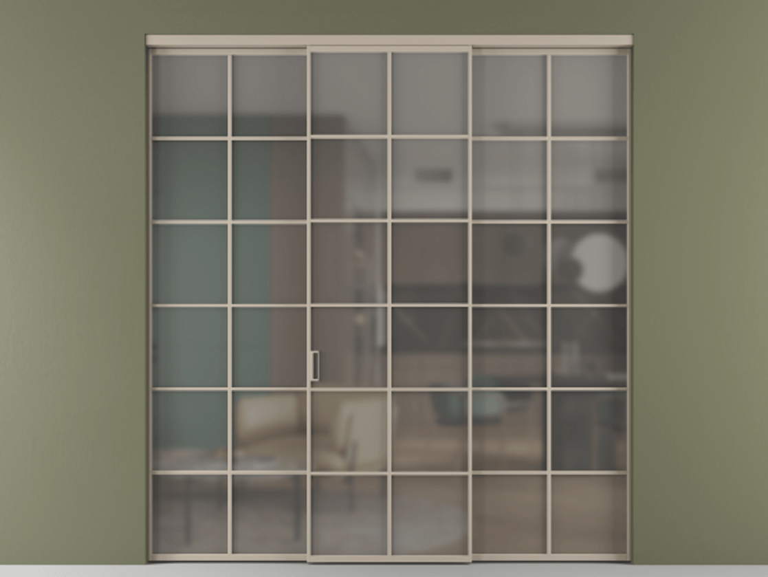 Перегородка Формато внутри проёма 3 створки АЛПР 040.05 Алюминий бисквитный Сатинированное серое стекло, триплекс. Цена 254825 ₽ 1. Полотно 3 шт. (800/2100 мм)
2. Комплект установки раздвижной системы
3. Базовый комплект фурнитуры
4.Ручка Рондо. Фабрика дверей Волховец 8 (800) 551 43 19 Перегородка Формато внутри проёма 3 створки АЛПР 040.05 Алюминий бисквитный Сатинированное серое стекло, триплекс Цена 254825 ₽ | Volhovec