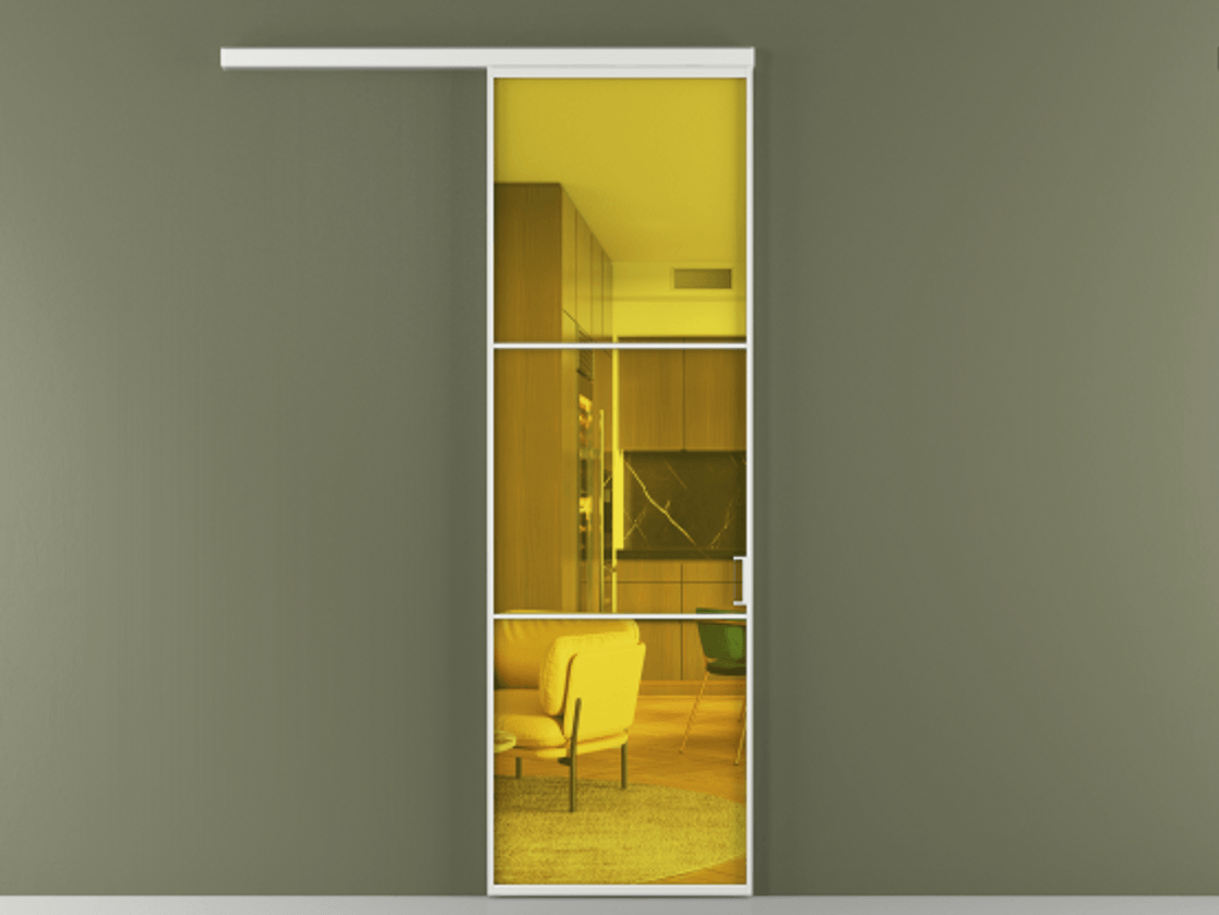 Перегородка Формато вдоль стены 1 створка АЛПР 040.03 Алюминий белоснежный Прозрачное жёлтое стекло, триплекс Цена 106080 ₽  | Volhovec