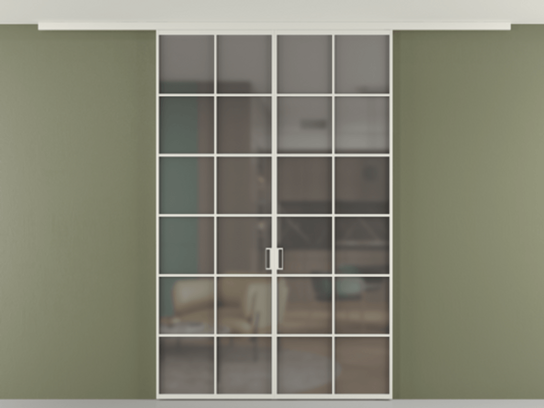 Перегородка Формато вдоль стены на потолок 2 створки АЛПР 040.05 Алюминий Белый Сатинированное серое стекло, триплекс Цена 235180 ₽ | Volhovec