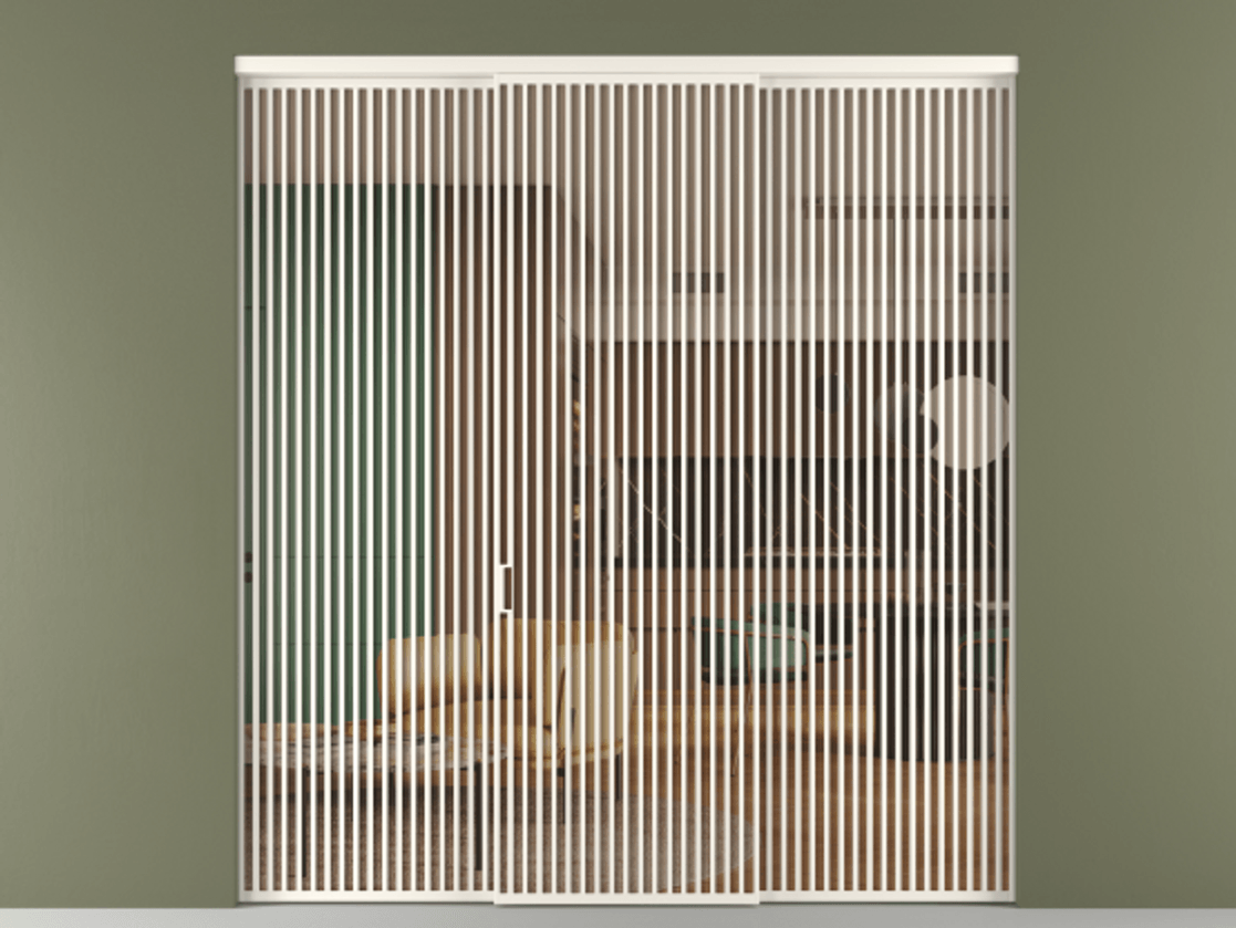 Перегородка Formato внутри проёма 3 створки АЛПР 040.06 Алюминий пудровый белый Прозрачное оранжевое стекло, триплекс Цена 587600 ₽ | Volhovec