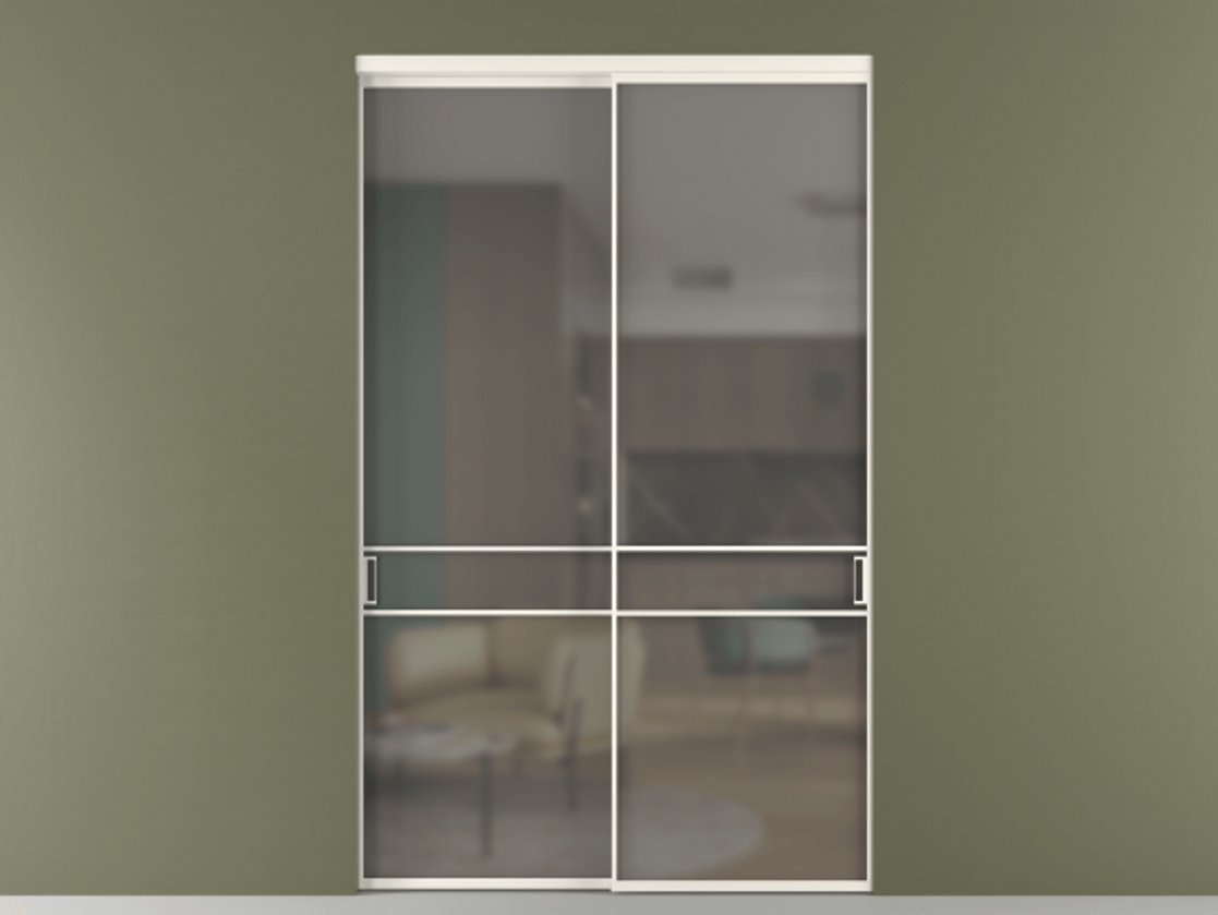 Перегородка Формато внутри проёма 2 створки АЛПР 040.02 Алюминий пудровый белый Сатинированное серое стекло, триплекс Цена 424750 ₽  | Volhovec