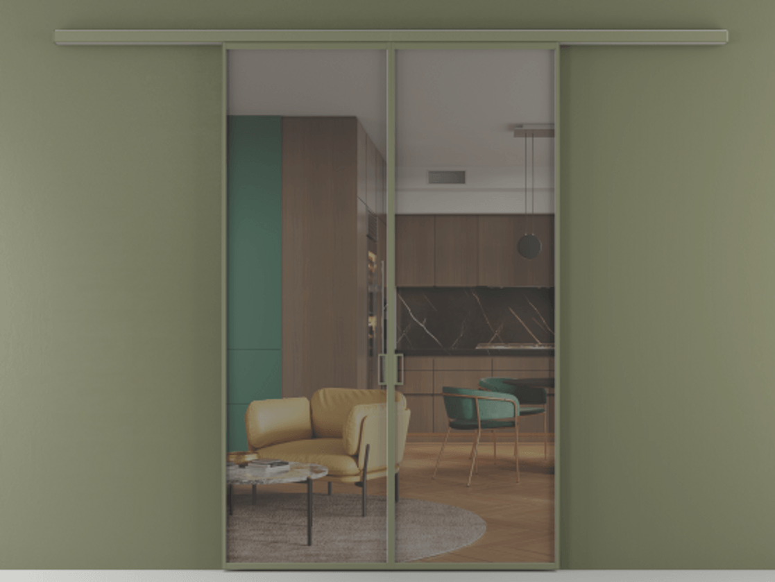 Перегородка Formato вдоль стены 2 створки АЛПР 040.01 Алюминий оливковый тёмный Прозрачное серое стекло, триплекс Цена 222200 ₽ | Volhovec