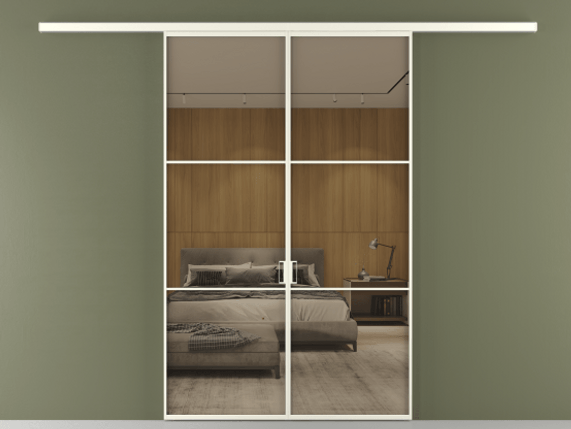 Перегородка Formato вдоль стены 2 створки АЛПР 040.03 Алюминий жемчужный Рефлективное бронзовое стекло "Stopsol", калёное Цена 249000 ₽ | Volhovec