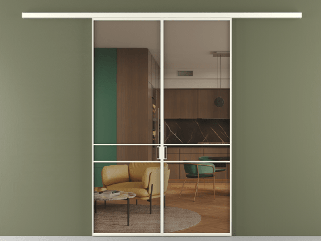 Перегородка Formato вдоль стены 2 створки АЛПР 040.02 Алюминий жемчужный Прозрачное бронзовое стекло, триплекс Цена 233000 ₽ | Volhovec