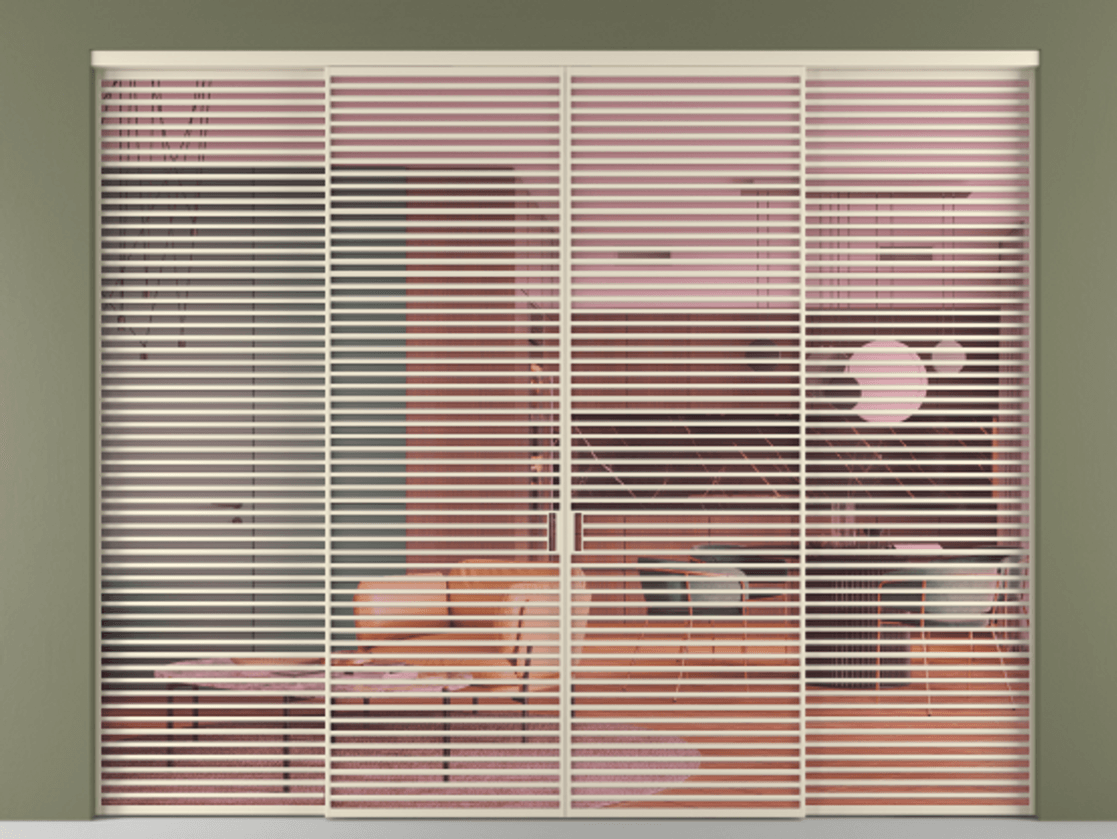 Перегородка Formato внутри проёма 4 створки АЛПР 040.07 Алюминий бежево-серый Прозрачное розовое стекло, триплекс Цена 650720 ₽  | Volhovec