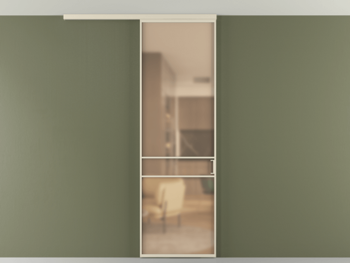 Перегородка Formato вдоль стены на потолок 1 створка АЛПР 040.02 Алюминий бежево-серый Сатинированное оранжевое стекло, триплекс Цена 100988 ₽ | Volhovec