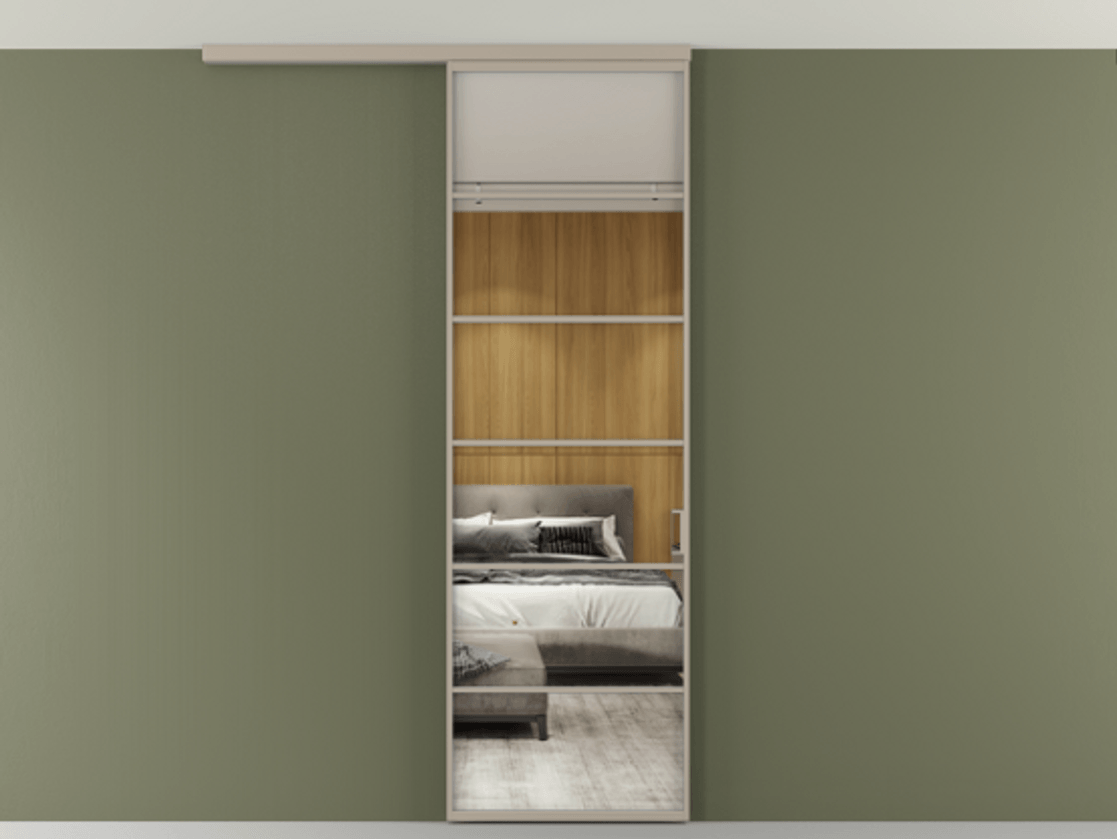 Перегородка Формато вдоль стены на потолок 1 створка АЛПР 040.04 Алюминий бисквитный Двустороннее зеркало, триплекс , триплекс 6 мм Цена 107852 ₽ | Volhovec