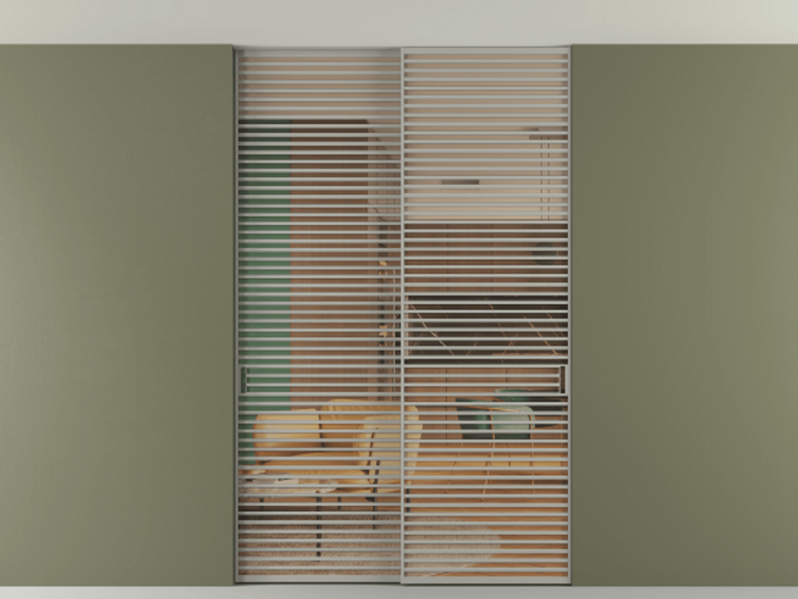 Перегородка Formato внутри проёма скрытое крепление в потолок 2 створки АЛПР 040.07 Алюминий нейтральный серый Прозрачное оранжевое стекло, триплекс Цена 409915 ₽ | Volhovec