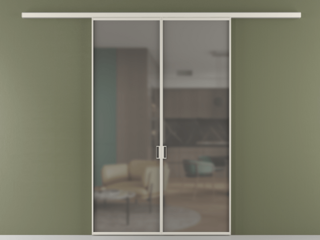 Перегородка Формато вдоль стены 2 створки АЛПР 040.01 Алюминий облачно-серый Сатинированное серое стекло, триплекс Цена 187350 ₽ | Volhovec