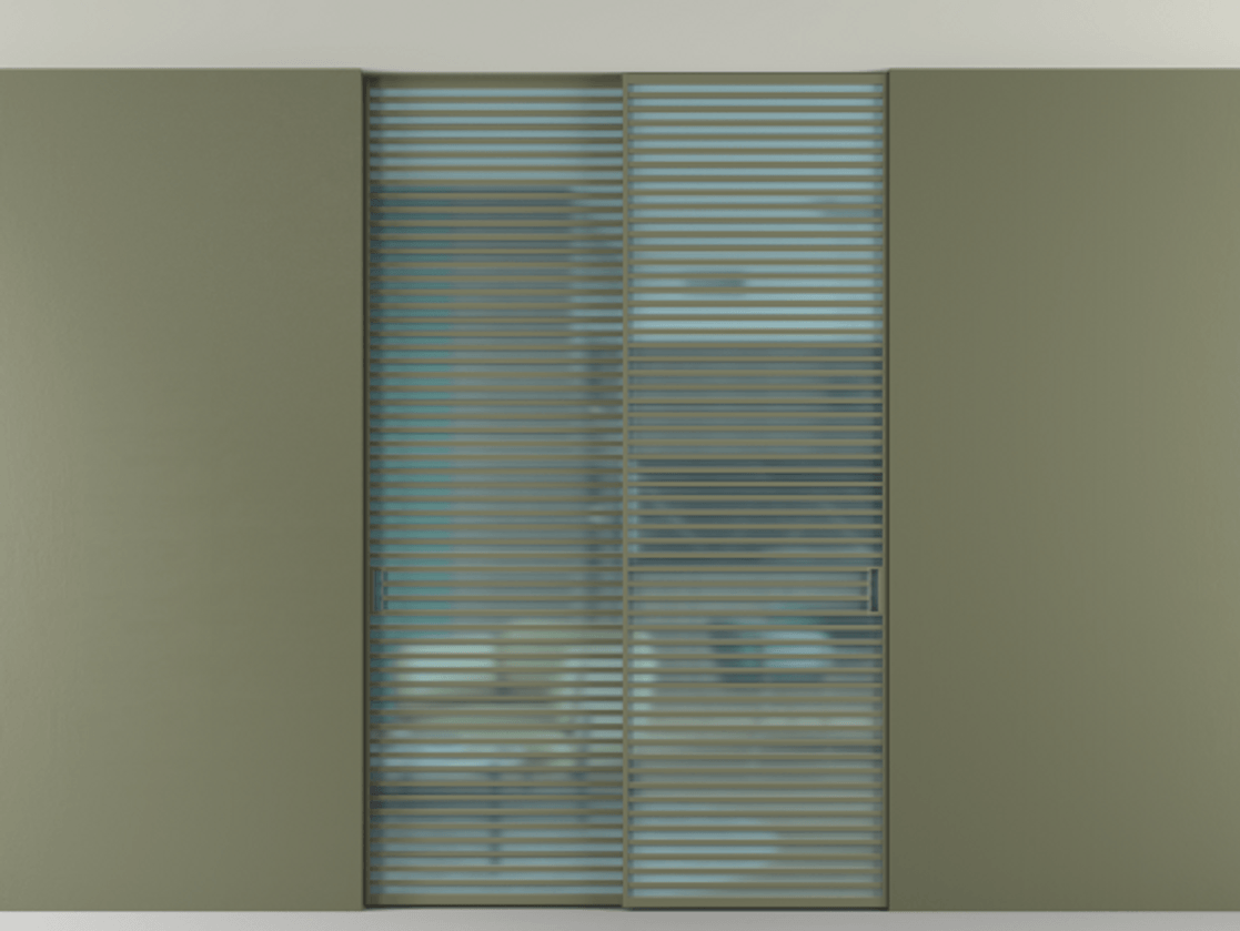 Перегородка Formato внутри проёма скрытое крепление в потолок 2 створки АЛПР 040.07 Алюминий оливковый тёмный Сатинированное голубое стекло, триплекс Цена 428956 ₽ | Volhovec