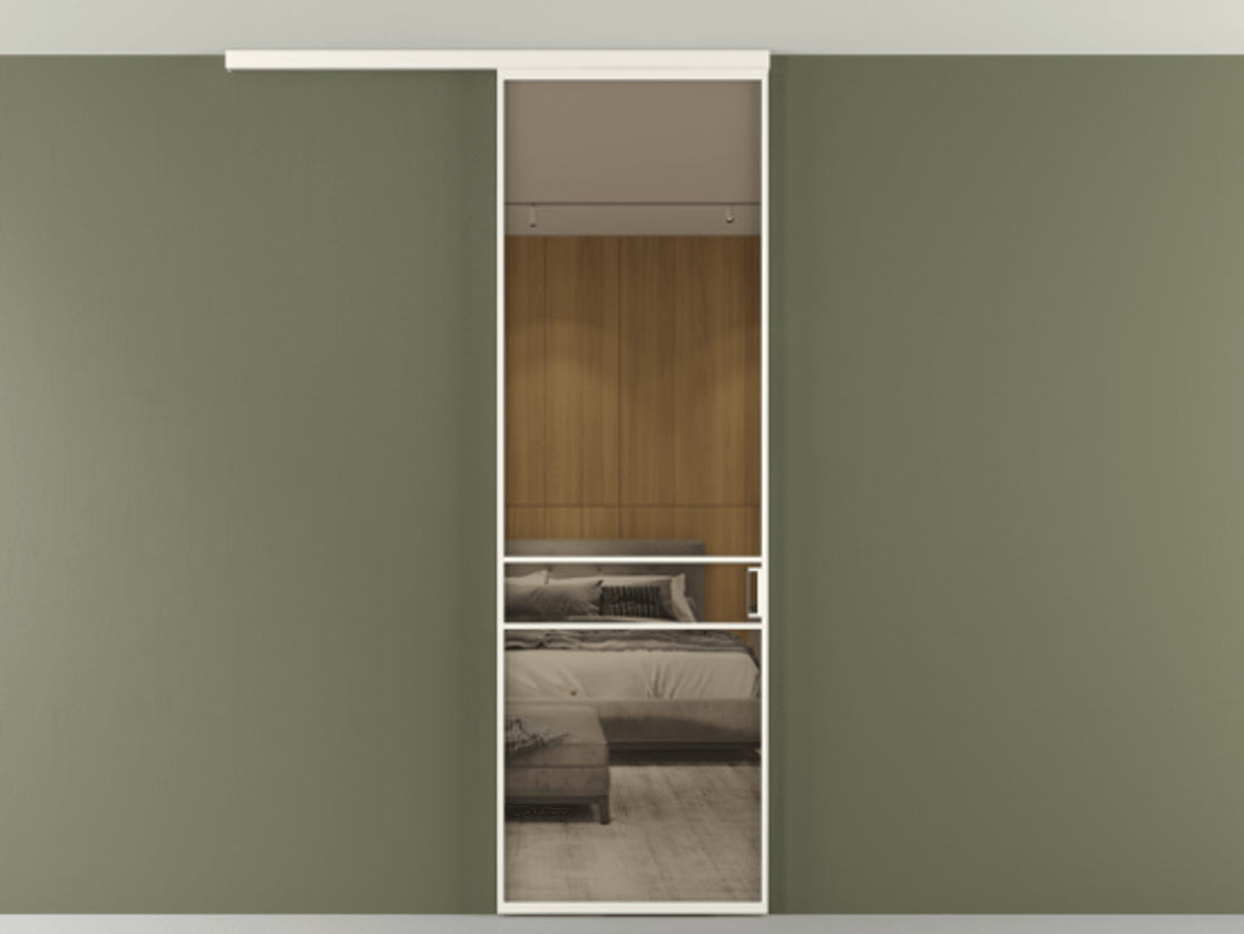 Перегородка Formato вдоль стены на потолок 1 створка АЛПР 040.02 Алюминий пудровый белый Рефлективное бронзовое стекло "Стопсол", калёное Цена 125510 ₽ | Volhovec