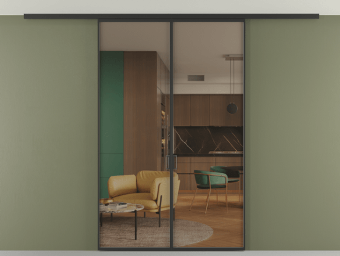 Перегородка Formato вдоль стены на потолок двустворчатая #VENDORCODE# #FURNISH# #GLASS# Цена #PRICE# #CURRENCY# | Volhovec