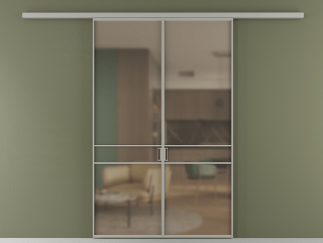 Перегородка Формато вдоль стены 2 створки АЛПР 040.02 Алюминий нейтральный серый Сатинированное бронзовое стекло, триплекс Цена 195450 ₽ | Volhovec