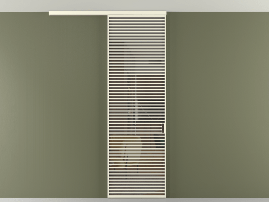 Перегородка Формато вдоль стены на потолок 1 створка АЛПР 040.07 Алюминий молочно-белый Прозрачное серое стекло, триплекс Цена 187228 ₽ | Volhovec