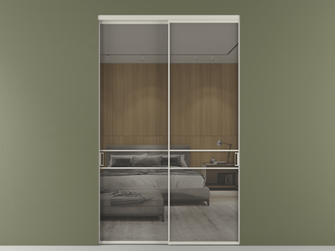 Перегородка Формато внутри проёма 2 створки АЛПР 040.02 Алюминий тёплый серый Рефлективное серое стекло "Стопсол", калёное Цена 478300 ₽  | Volhovec