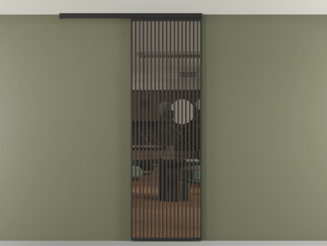 Перегородка Формато вдоль стены на потолок 1 створка АЛПР 040.06 Алюминий Черный Прозрачное бронзовое стекло, триплекс Цена 170160 ₽ | Volhovec