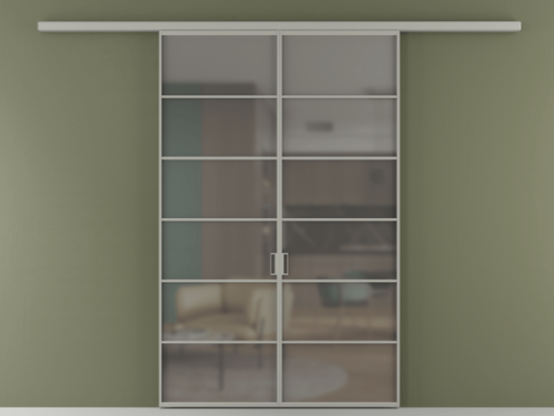 Перегородка Формато вдоль стены 2 створки АЛПР 040.04 Алюминий нейтральный серый Сатинированное серое стекло, триплекс Цена 207150 ₽ | Volhovec