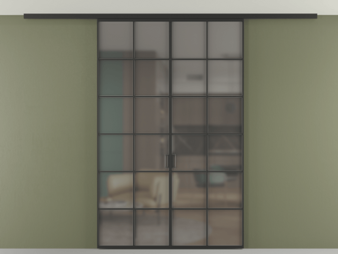 Перегородка Формато вдоль стены на потолок 2 створки АЛПР 040.05 Алюминий Черный Сатинированное серое стекло, триплекс Цена 235180 ₽ | Volhovec