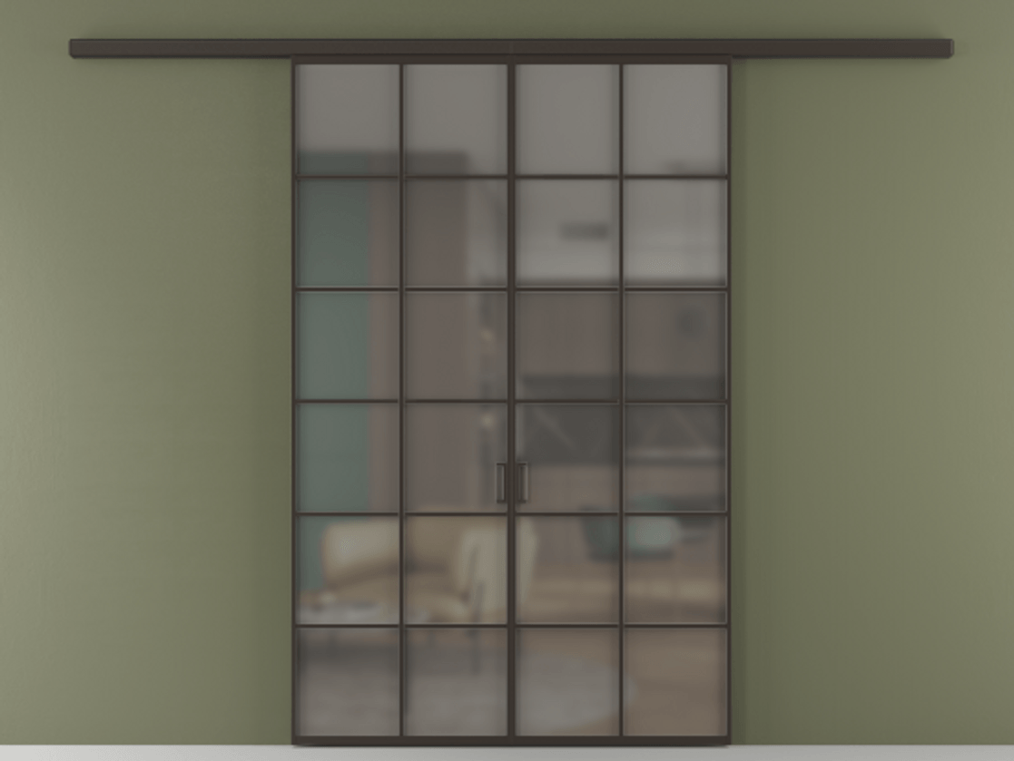 Перегородка Formato вдоль стены 2 створки АЛПР 040.05 Алюминий антрацит Сатинированное серое стекло, триплекс Цена 248600 ₽ | Volhovec