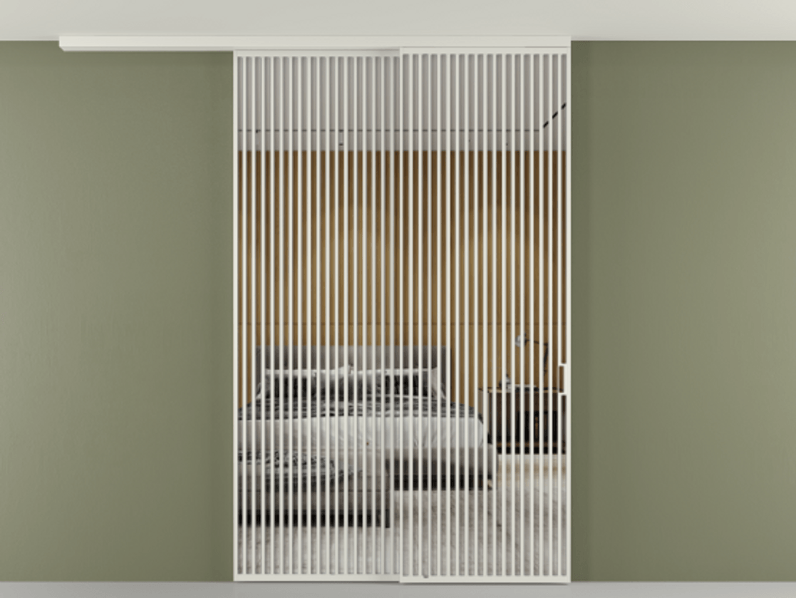 Перегородка Формато вдоль стены на потолок 2 створки с синхронным механизмом АЛПР 040.06 Алюминий серый Двустороннее зеркало, триплекс , триплекс 6 мм Цена 450456 ₽ | Volhovec