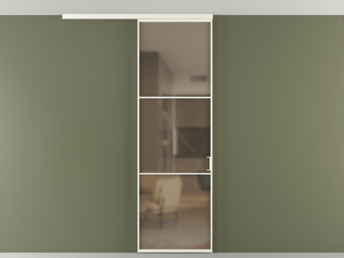 Перегородка Формато вдоль стены на потолок 1 створка АЛПР 040.03 Алюминий жемчужный Сатинированное бронзовое стекло, триплекс Цена 100988 ₽ | Volhovec