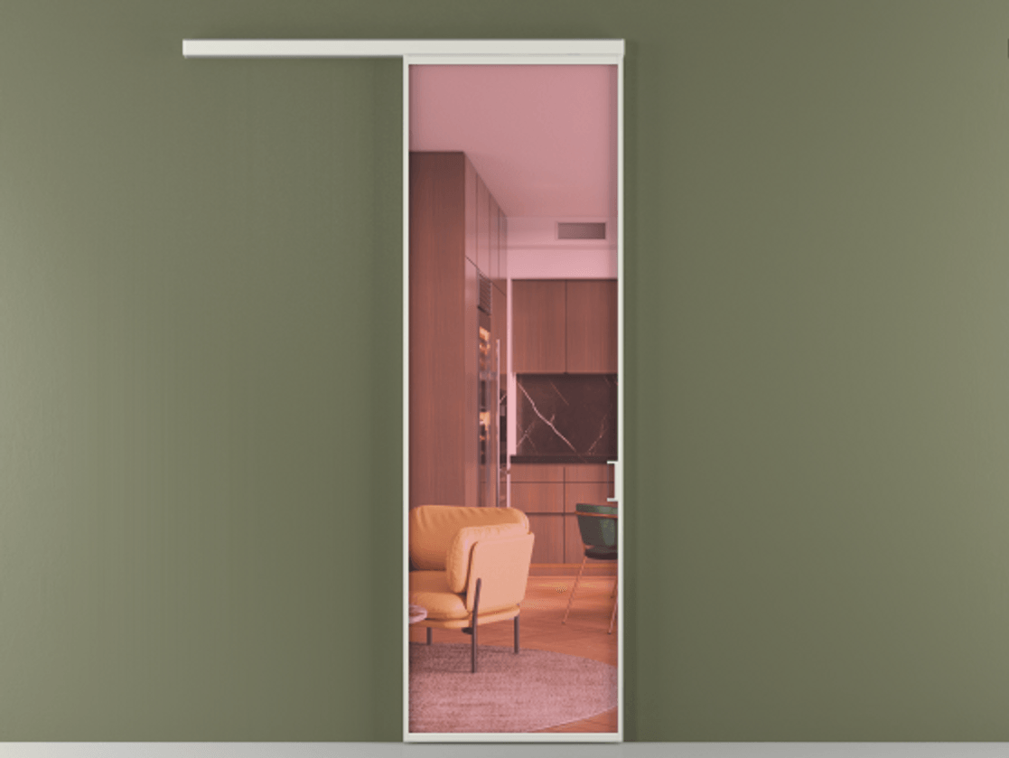 Перегородка Формато вдоль стены 1 створка АЛПР 040.01 Алюминий серый Прозрачное розовое стекло, триплекс Цена 101760 ₽  | Volhovec