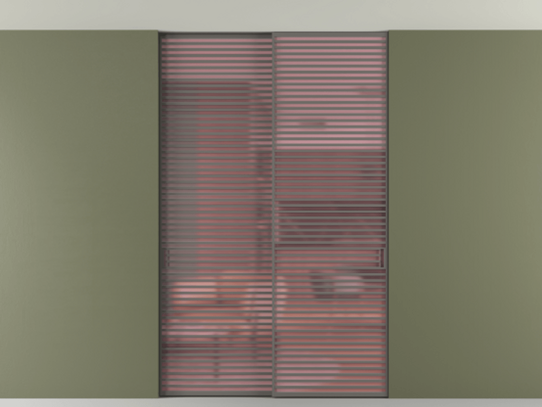 Перегородка Формато внутри проёма скрытое крепление в потолок 2 створки АЛПР 040.07 Алюминий классический серый Сатинированное розовое стекло, триплекс Цена 409915 ₽ | Volhovec