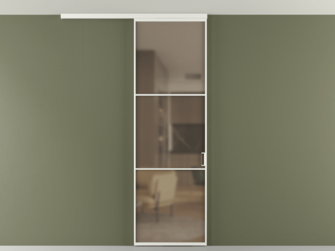 Перегородка Формато вдоль стены на потолок 1 створка АЛПР 040.03 Алюминий светло-серый Сатинированное бронзовое стекло, триплекс Цена 96858 ₽ | Volhovec