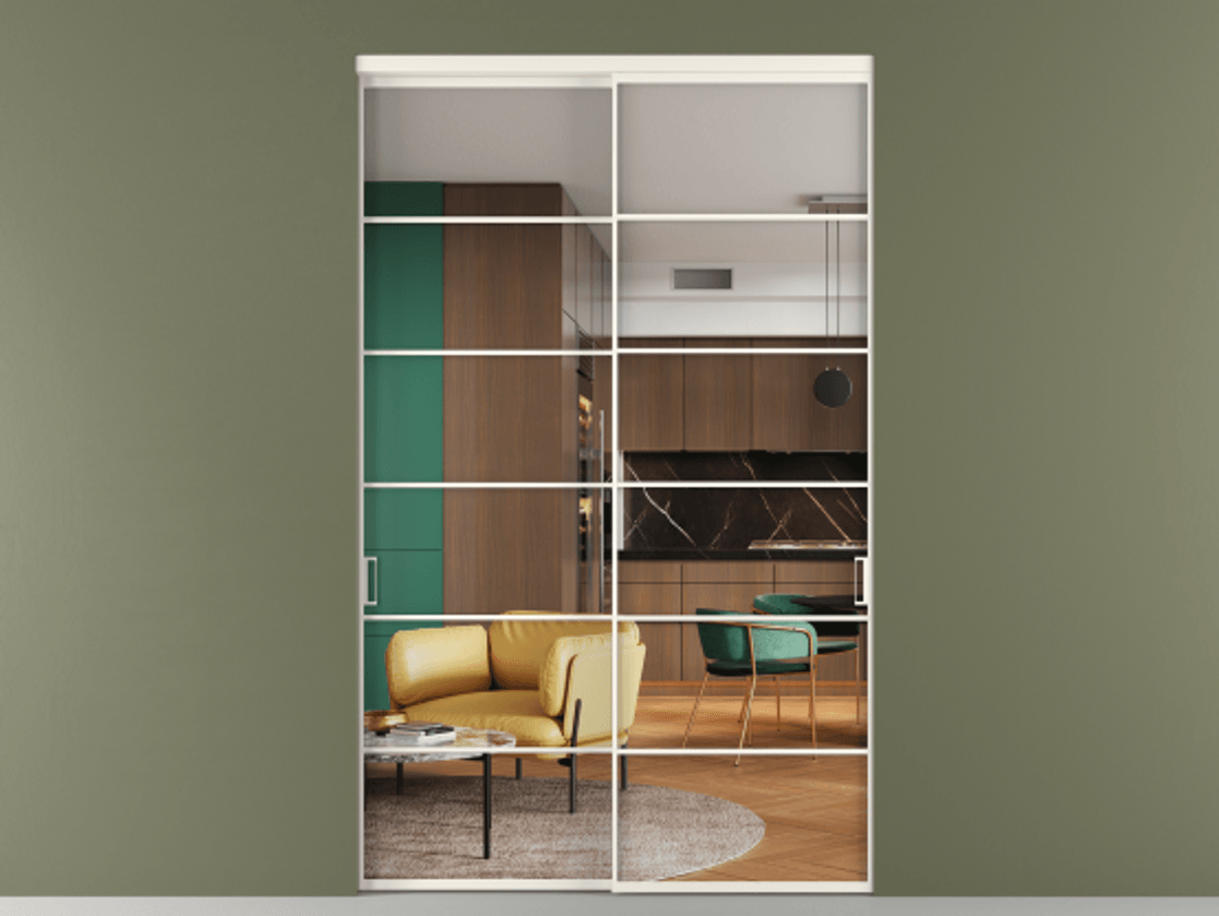 Перегородка Формато внутри проёма 2 створки АЛПР 040.04 Алюминий пудровый белый Прозрачное стекло "Кристал Вижн", калёное Цена 493900 ₽  | Volhovec