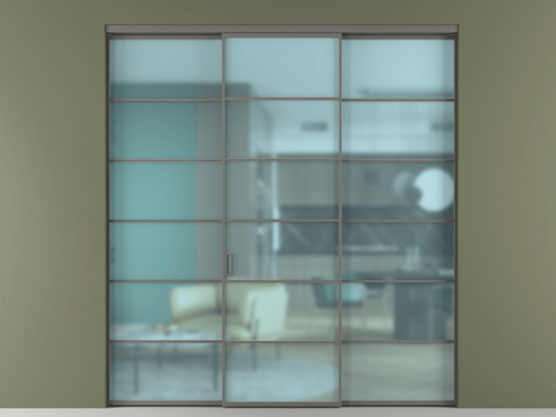 Перегородка Формато внутри проёма 3 створки АЛПР 040.04 Алюминий классический серый Сатинированное голубое стекло, триплекс Цена 254825 ₽ | Volhovec