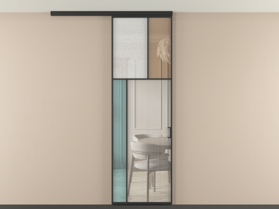 Перегородка Мозаик вдоль стены на потолок 1 створка АЛПР 041.22 Алюминий Черный Комбинация стекол Группы 1 и Группы 3 Цена 135560 ₽ | Volhovec