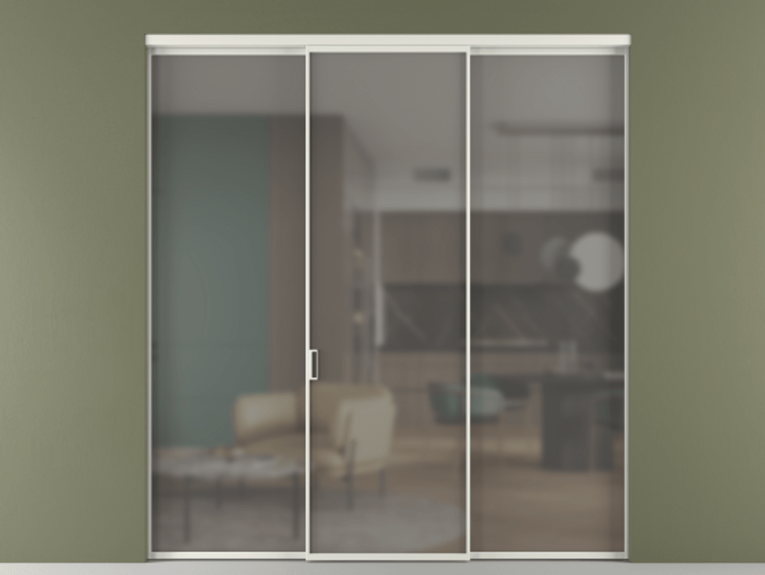 Перегородка Formato внутри проёма 3 створки АЛПР 040.01 Алюминий серый Сатинированное серое стекло, триплекс Цена 225125 ₽ | Volhovec