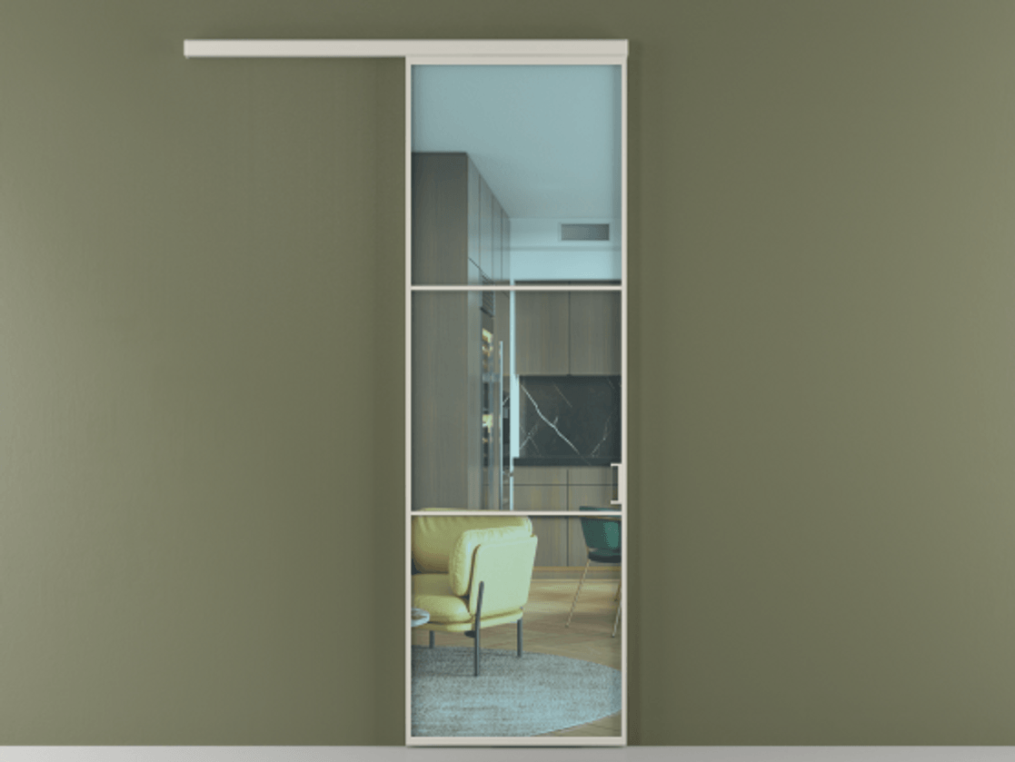 Перегородка Формато вдоль стены 1 створка АЛПР 040.03 Алюминий тёплый серый Прозрачное голубое стекло, триплекс Цена 106080 ₽  | Volhovec