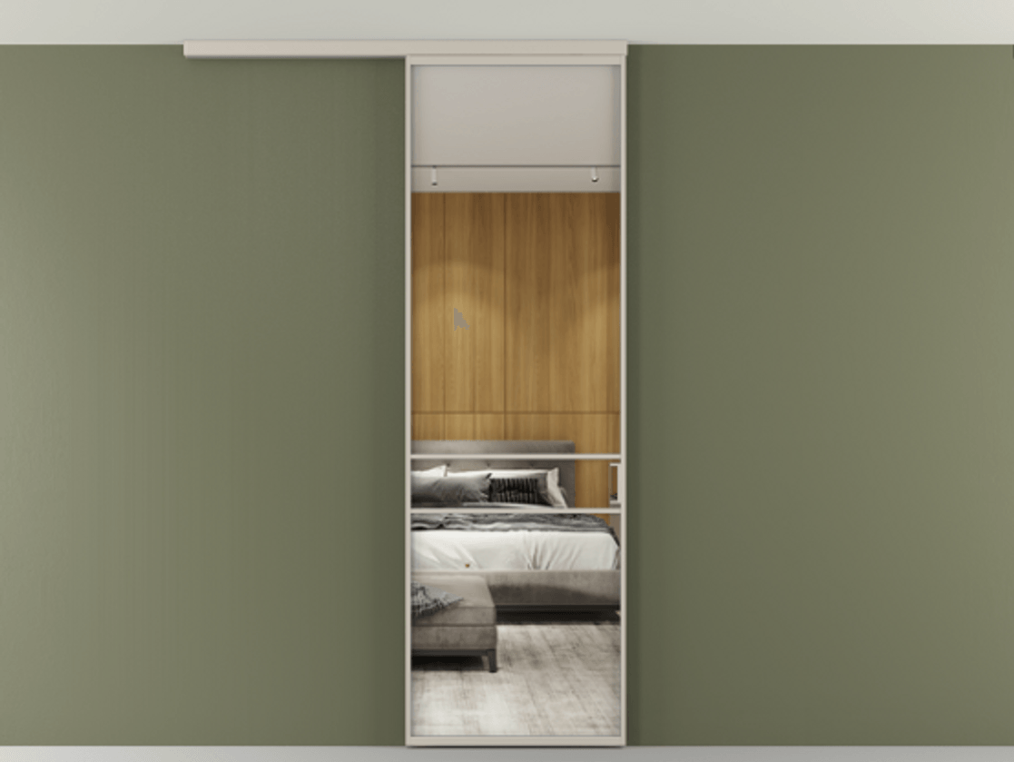 Перегородка Формато вдоль стены на потолок 1 створка АЛПР 040.02 Алюминий светло-бежевый Двустороннее зеркало, триплекс , триплекс 6 мм Цена 96858 ₽ | Volhovec