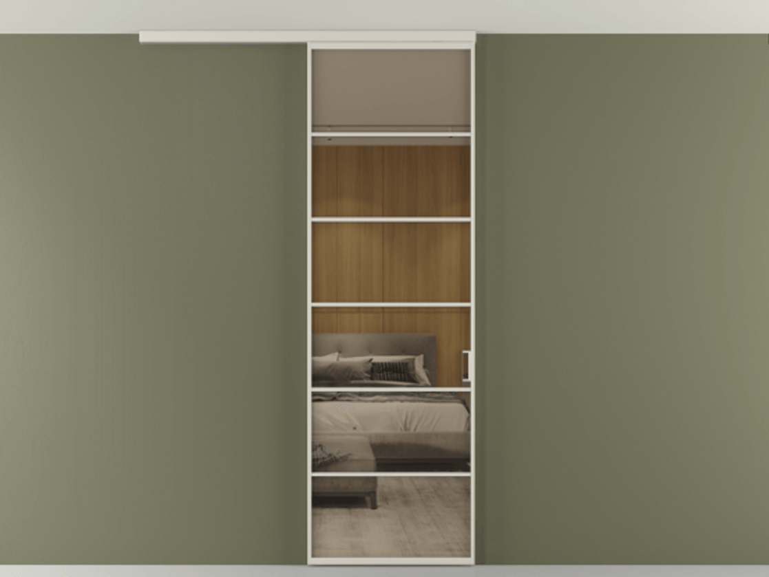 Перегородка Формато вдоль стены на потолок 1 створка АЛПР 040.04 Алюминий облачно-серый Рефлективное бронзовое стекло "Стопсол", калёное Цена 134090 ₽ | Volhovec