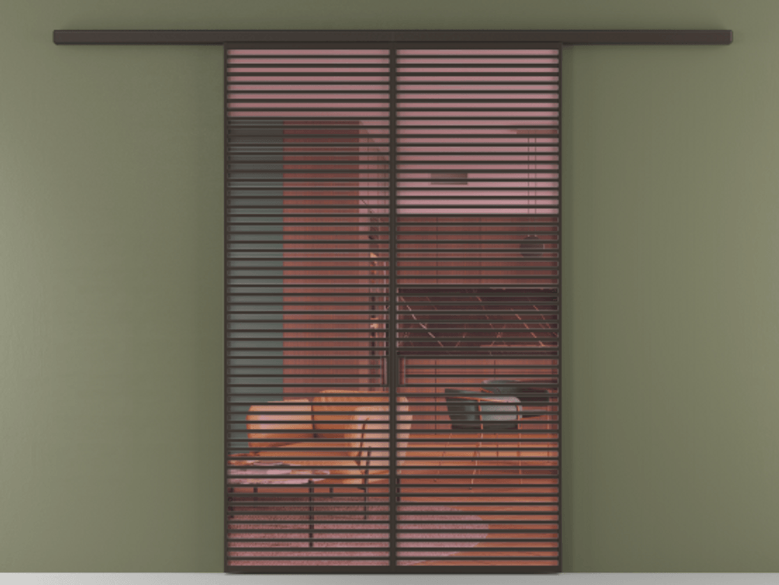 Перегородка Формато вдоль стены 2 створки АЛПР 040.07 Алюминий антрацит Прозрачное розовое стекло, триплекс Цена 342450 ₽ | Volhovec