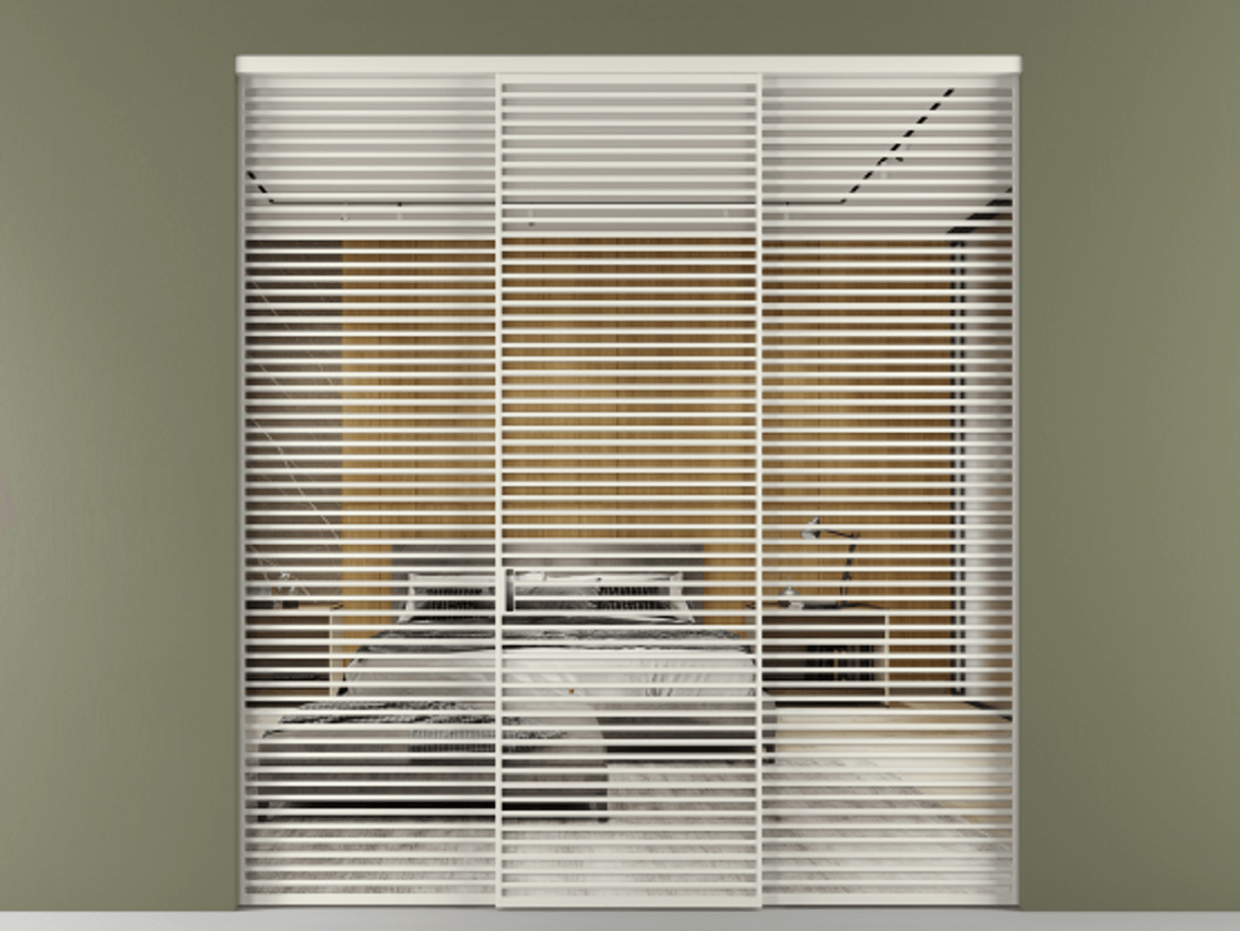 Перегородка Формато внутри проёма 3 створки АЛПР 040.07 Алюминий Белый Двустороннее зеркало, триплекс , триплекс 6 мм Цена 437900 ₽ | Volhovec