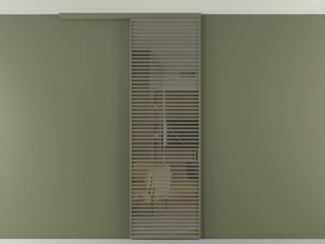 Перегородка Формато вдоль стены на потолок 1 створка АЛПР 040.07 Алюминий оливковый тёмный Прозрачное серое стекло, триплекс Цена 9760 AZE | Volhovec