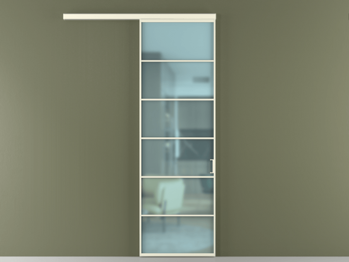 Перегородка Формато вдоль стены 1 створка АЛПР 040.04 Алюминий молочно-белый Сатинированное голубое стекло, триплекс Цена 112320 ₽  | Volhovec